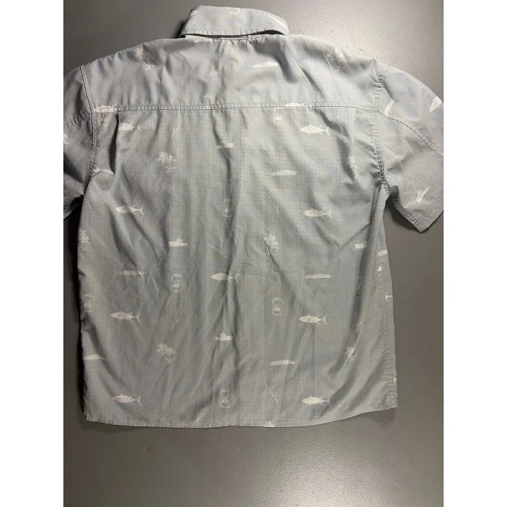 Huk Fishing Shirt Mens Small Blue Short Sleeve Button Down Performance Fishing